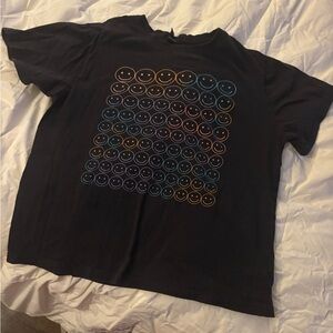 Forever 21 Black Tee with Orange Smiley Faces